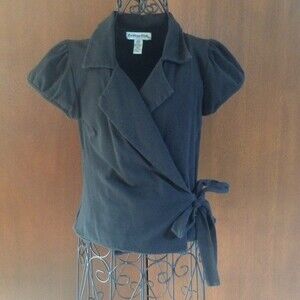 Betty Blue  Black Tie Top with Cap Sleeves
